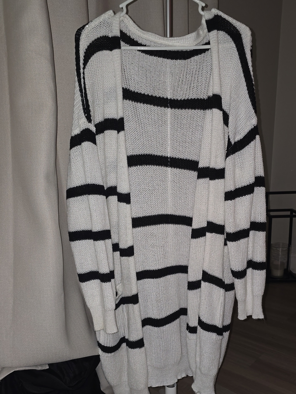 SHEIN cozt Striped Open-Front Women’s Cardigan Sweater - White/Black